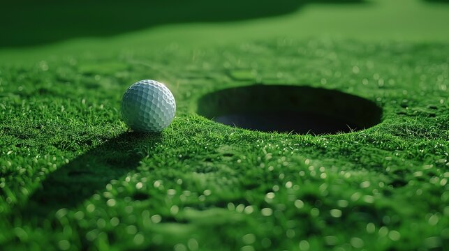 Spectacular Close up on golf ball on grass