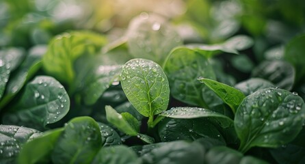 Close Up of Lush Green Spinach Leaves in a Garden