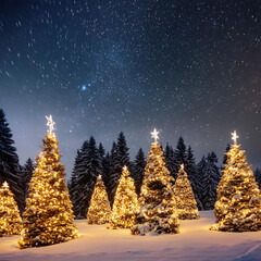 winter forest stars christmas tree milkyway