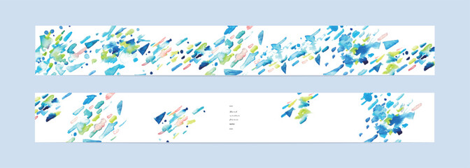 Fototapeta premium 水彩画。水彩タッチの幾何学ベクターポストカードセット。抽象的なテクスチャ背景。Watercolor. Geometric vector postcard set with watercolor touch. Abstract textured background.