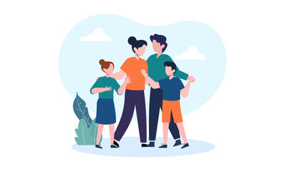 Hand drawn asian family illustration