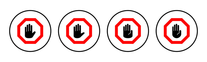 Stop icon set. stop road sign. hand stop icon vector