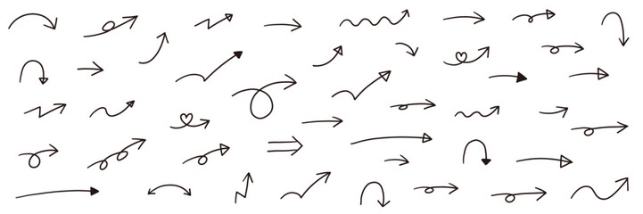 手書きの矢印のアイコンのベクターイラストセット　やじるし　シンプル　線　手描き　ベクトル　方向　