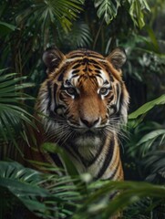 a tiger in the dense jungle