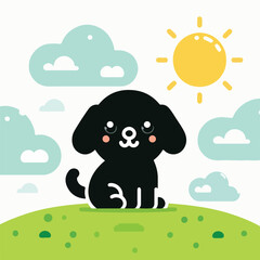 dog, sky and moon illustration