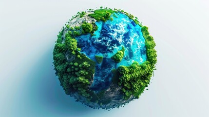 Fototapeta premium A Miniature Earth with Lush Green Landscapes and Sparkling Blue Waters