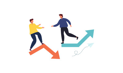 Goal-focused, support and teamwork, help in overcoming obstacles illustration