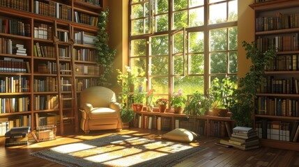 Sunlit Library with a View