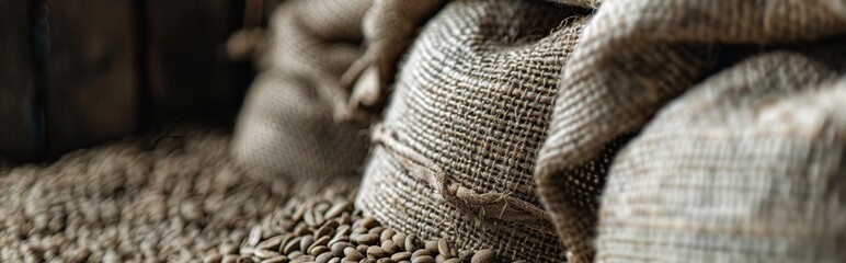 Burlap Sacks Filled with Coffee Beans