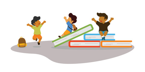 Illustration of happy children playing with their friends at school
