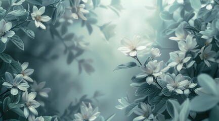 Soft White Flowers Blooming In Early Morning Sunlight
