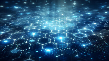 Blue hexagons abstract background with blue lights