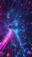 Abstract futuristic technology abstract background with lines for network, big data, data center, server, internet, speed. dark blue and pink neon lights into digital technology tunnel 