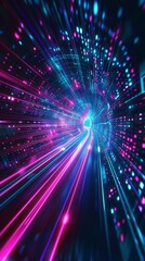 Naklejka premium Abstract futuristic technology abstract background with lines for network, big data, data center, server, internet, speed. dark blue and pink neon lights into digital technology tunnel 