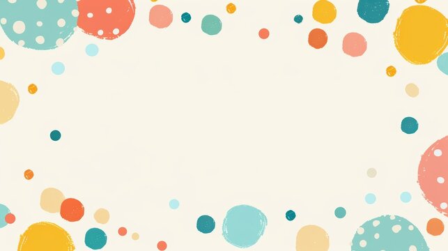 Blank birthday card with a polka dot border and cheerful colors, simple design, space for personalized message
