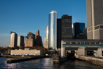 Obraz premium New York City skyline, cityscape of Manhattan in USA. New York City NYC Manhattan Downtown Skyline, viewed from Jersey City, New Jersey, USA.