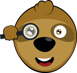 vector illustration face bear sloth character animal cartoon, watching with a magnifying glass