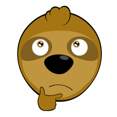 vector illustration face bear sloth character animal cartoon, with a thinking or doubting expression