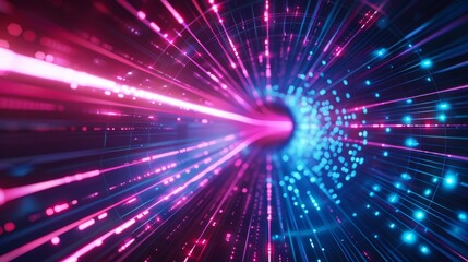 Obraz premium Abstract futuristic technology abstract background with lines for network, big data, data center, server, internet, speed. dark blue and pink neon lights into digital technology tunnel 