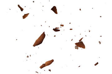 burnt pieces of paper on white background