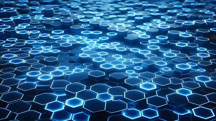 Fototapeta premium Blue hexagons abstract background with blue lights