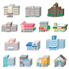 Fototapeta premium 様々な建物の立体ベクターイラスト.