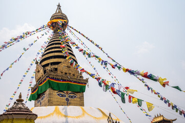 Swayambhunath stupa in Nepal. Swayambhunath is one of the most sacred religious sites in Kathmandu It was built by King Manadeva and by the 13th century.