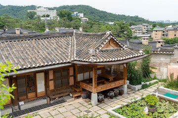 Bukcho Hanok Village, tile-roofed houses and gardens