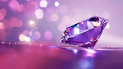 Sparkling purple diamond with bokeh light effects in background