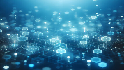 Fototapeta premium Blue hexagons abstract background with blue lights