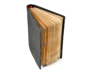 Yellowed pages of an old book. An old book isolated on a white background.