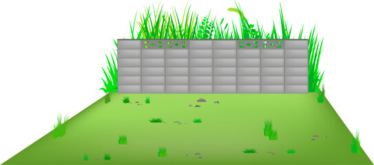 ブロック塀と生い茂る草のイラスト