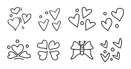 Scribbles hand drawing heart collection and butterfly. Vector illustration
