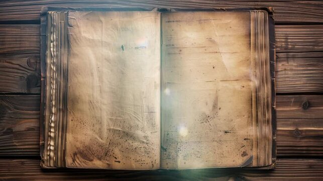 Copy space of open book with wooden background top view.