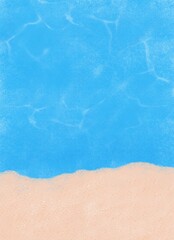 위에서 본 색연필 질감의 해변과 바다 