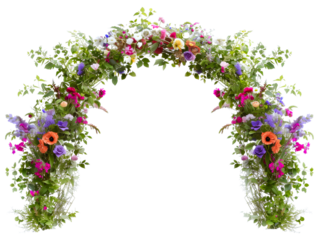 Wedding flower arch set, decorative floral design elements, ceremony backdrop