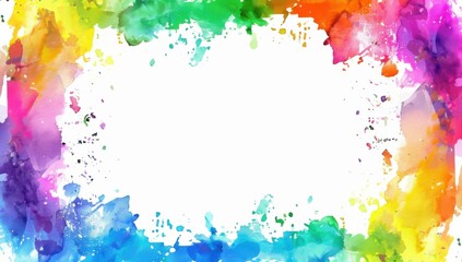 Fototapeta premium Multicolor watercolor frame with a white background. AI.