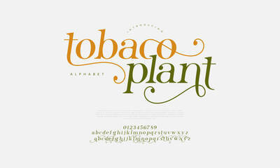 Tobacoplant premium luxury elegant alphabet letters and numbers. Vintage wedding typography classic serif font decorative vintage retro. creative vector illustration