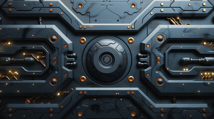 Fototapeta premium Symmetrical design, abstract steel pattern background, high-tech metallic aesthetic, intricate details