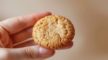 Close-up of a hand holding a peanut butter cookie, illustration background