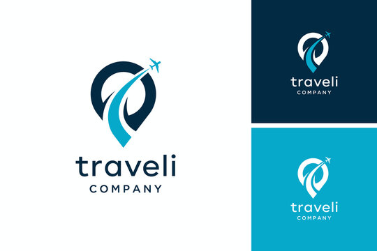 travel map location pin technology vector logo design inspiration	