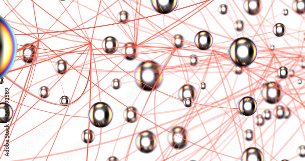 Poster Multi color connected lines and dots network 3d illustration