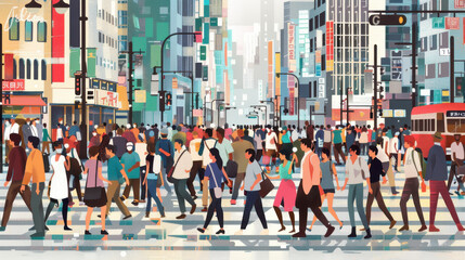 Obraz premium A busy city street filled with people from all walks of life, each going about their day