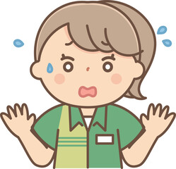 焦っている表情のアルバイトの女の子