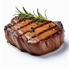 Photorealistic grilled steak photoshoot featuring a smoky background, isolated on a white or transparent backdrop in PNG format.