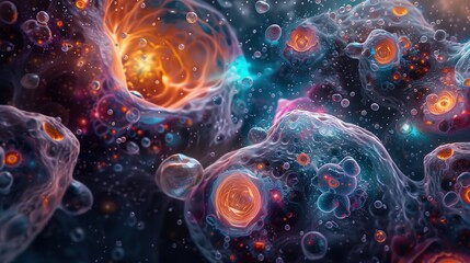 Microscopic view of diverse viruses and cells