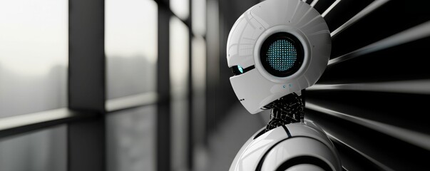 Futuristic Robot in a Modern Building.