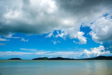 Blue sea white beach turquoise ocean wave coastal in tropical paradise landscape. Beautiful scene seascape marine coastline destinations. Tropical beautiful blue ocean lagoon lake travel summer time.