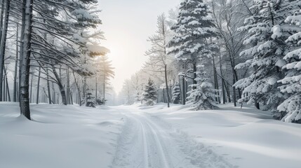 Winter Background with Trees Decorated with Thick Snow