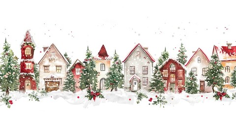 A watercolor of a christmas village, 